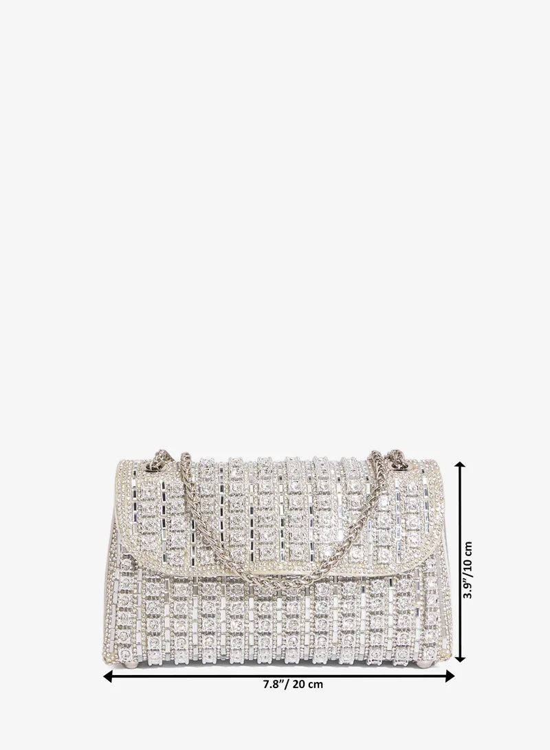 Khizana Silver Diamonte Embellished Bag With Chain